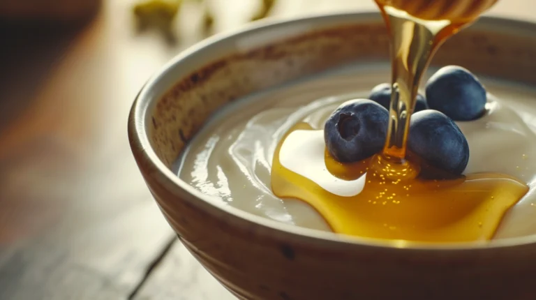 yogurt fruit honey and blueberries